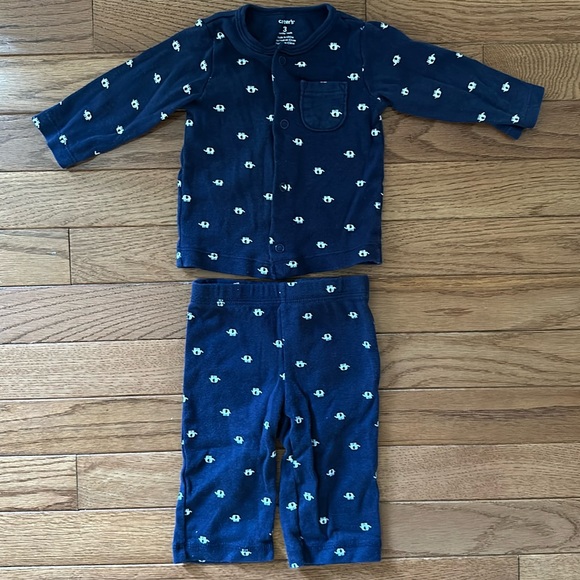 🐘 Carter’s baby matching Set - Blue elephants top & pants 3 mos boy girl - Picture 1 of 11